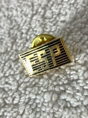 Vintage ESP Corporate Tech Logo Gold Tone Black Enamel Striped Lapel Pin